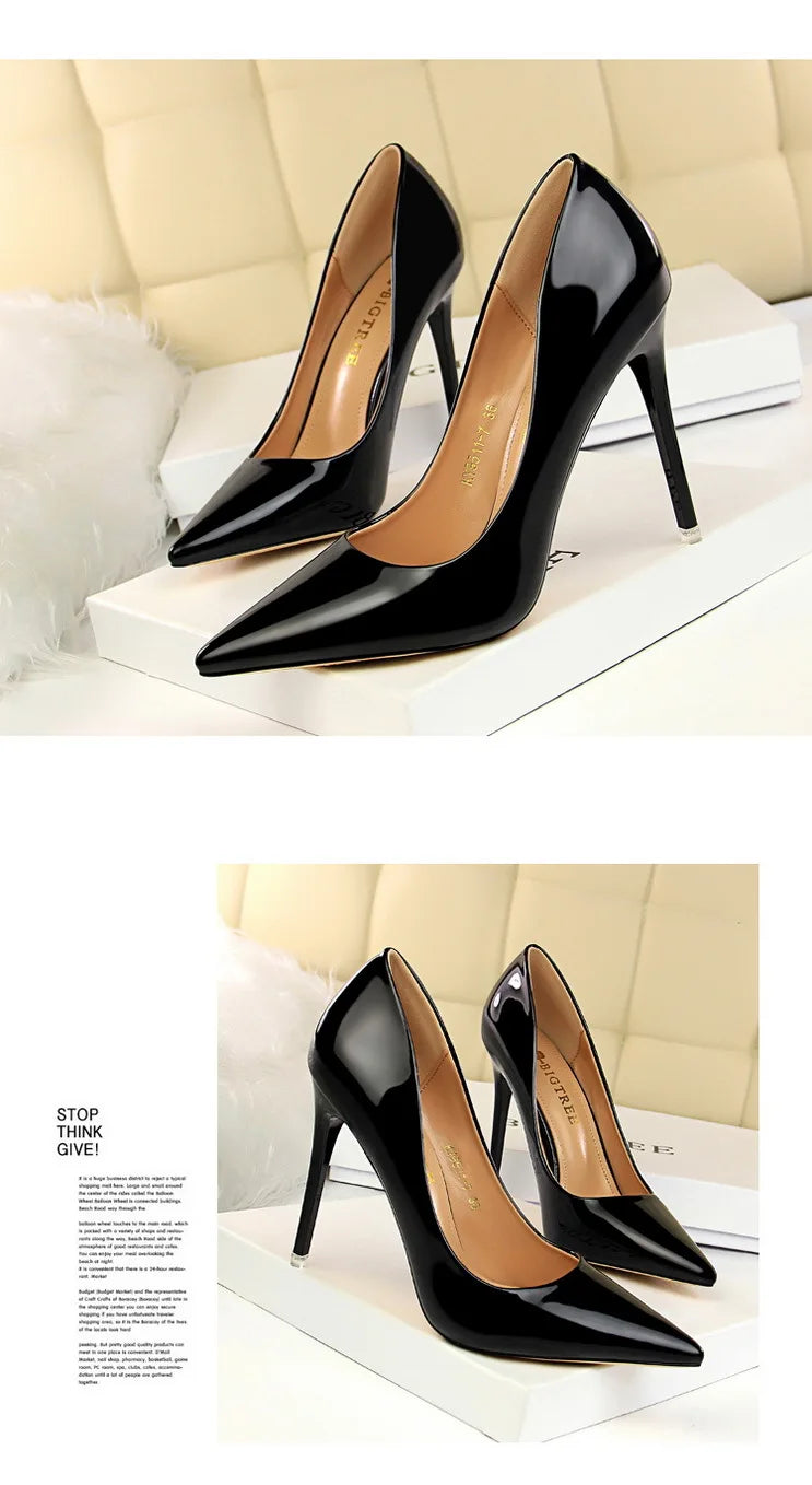 Classic Patent Leather Stiletto High Heel Pumps for Women