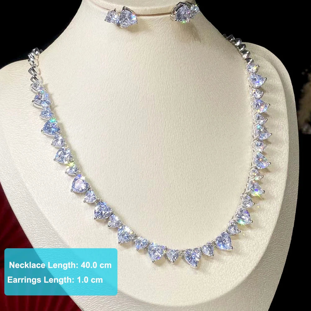 Elegant Blue Crystal Heart Bridal Jewelry Set For Women