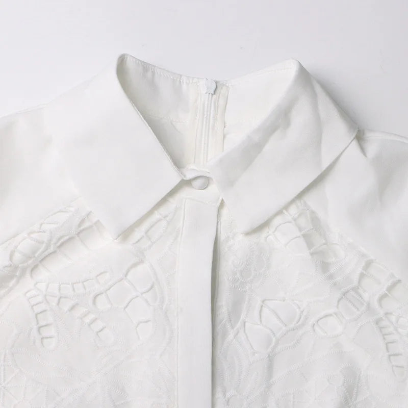 2026 New Spring Autumn Hollow Out Lantern Long Sleeve Women Dresses Elegant Embroidery Single-breasted A-line Casual Shirt Dress