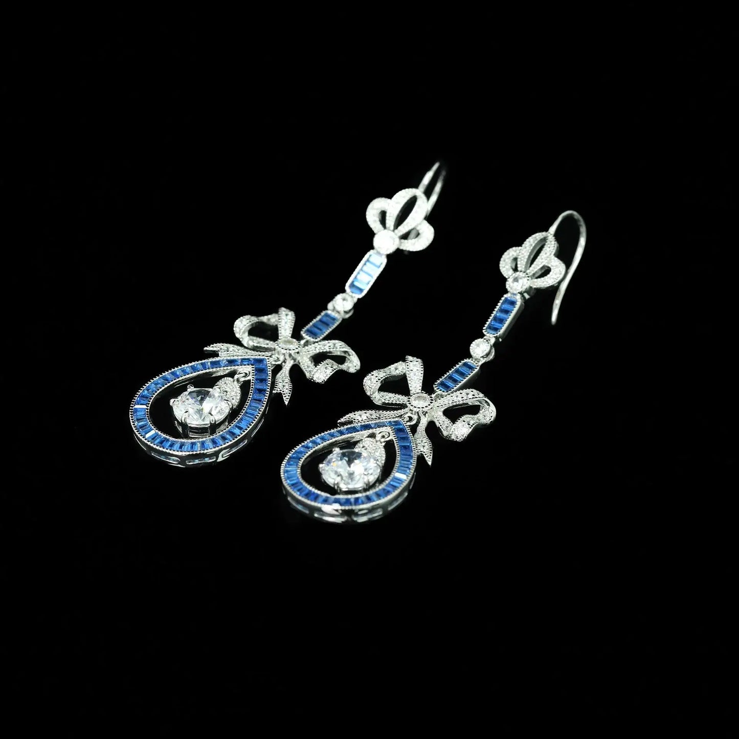 WUIHA Vintage 925 Sterling Silver Lab Sapphire High Carbon Diamonds Wedding Engagement Drop Dangle Bowknot Earrings Fine Jewelry