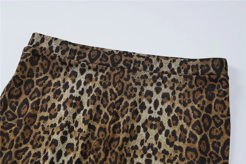 Leopard Mesh Bodysuit And Flare Pants Set for Women