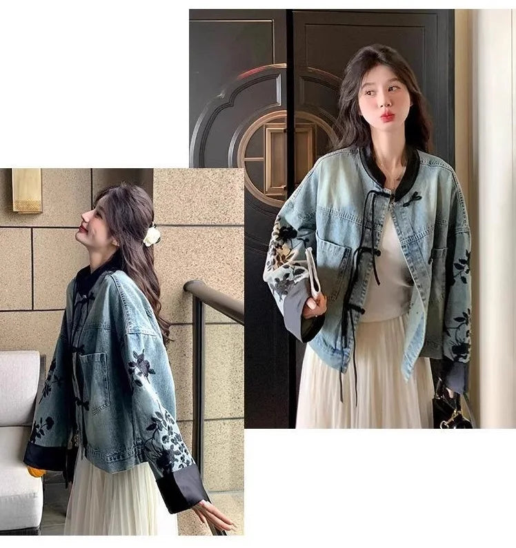 Plus Size Embroidered Denim Jacket