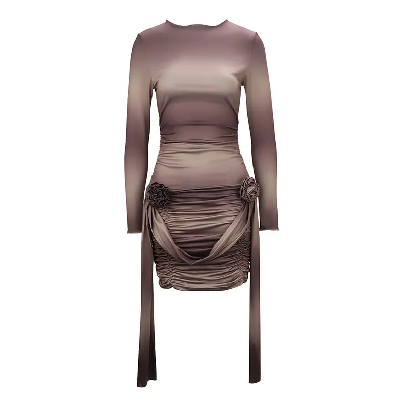 Spring Women Mini Dresses Fashion New Streetwear Tie Flowers Long Sleeves O-Neck Casual Slim Sexy Dress Club Party Lady Clothing