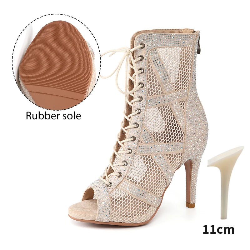 Rhinestone Stiletto Latin Dance Ankle Boots for Women