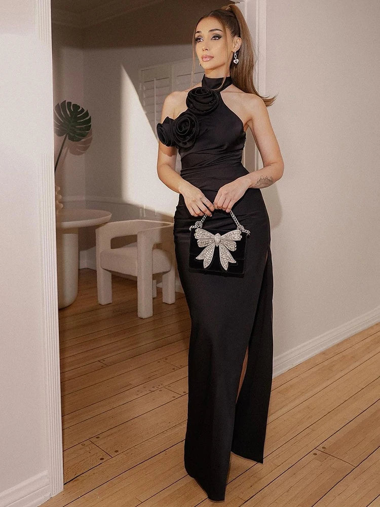 Chic Floral Embellished Birthday Long Dress for Women