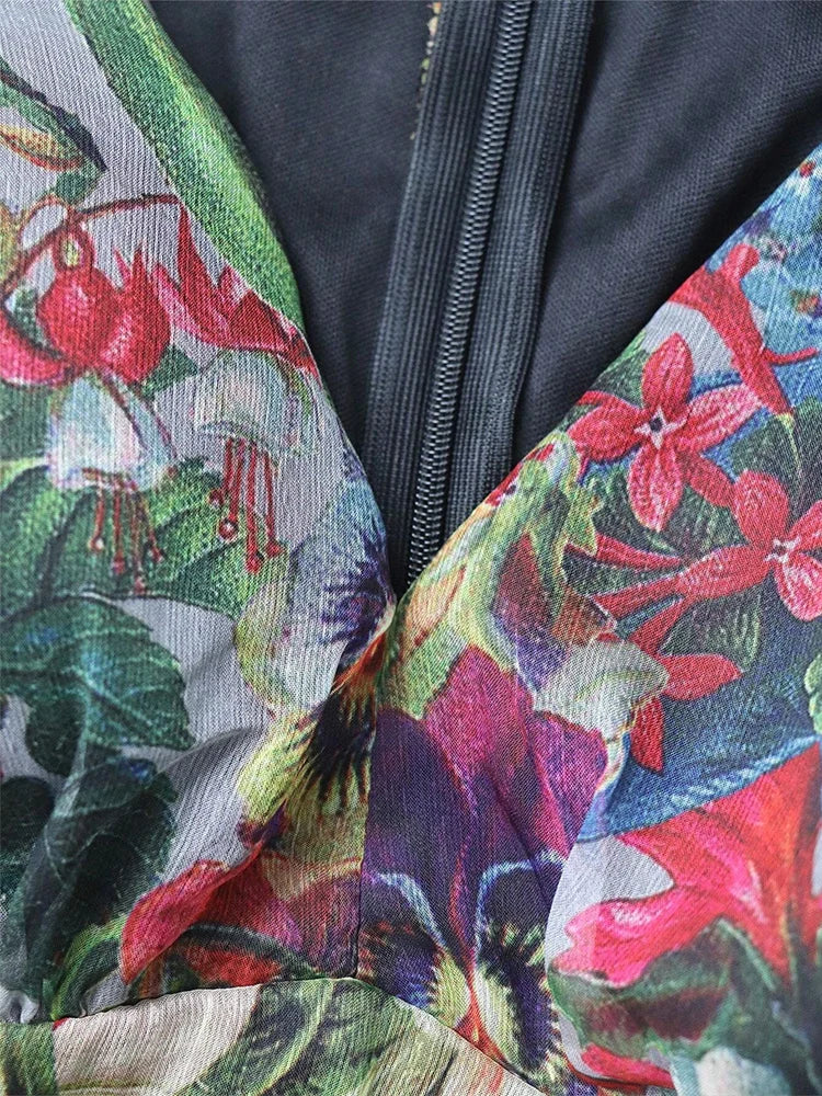 TOLEEN 2024 New Casual Elegant Boho Vacation Party Dresses Women's Vintage Floral Print Long Sleeve Frill Trim Summer Maxi Dress