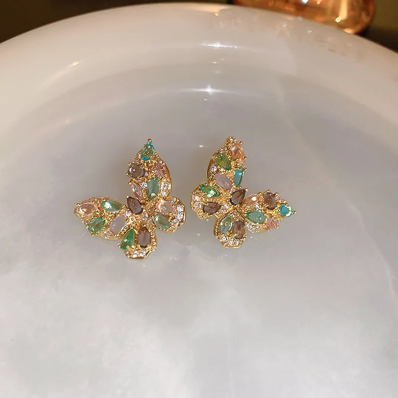 Colorful Butterfly Zircon Stud Earrings