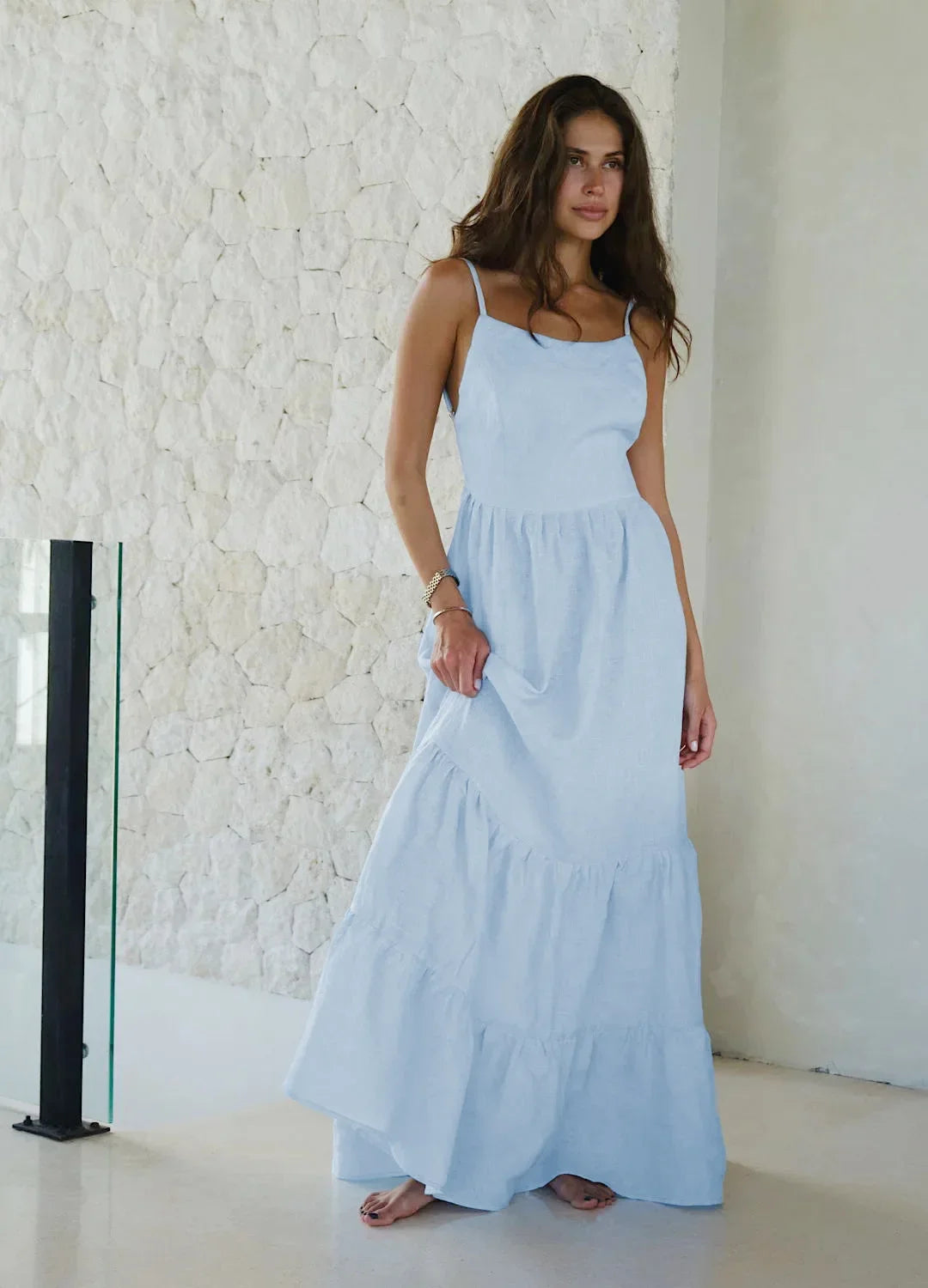 Loose Backless A Line Cotton Beach Maxi Dress for Women
