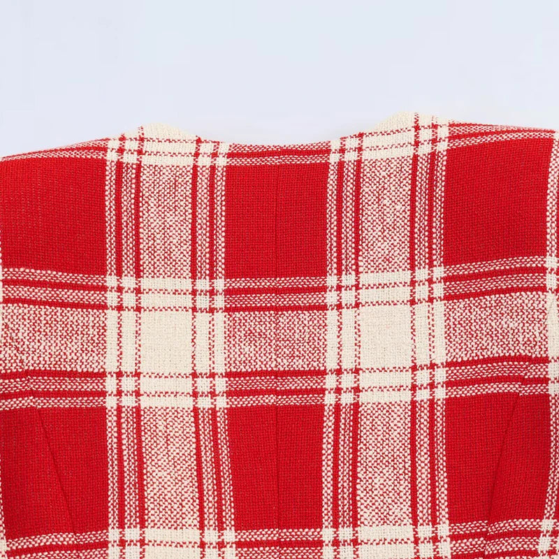 Elegant Plaid Long Sleeve V-Neck Single Breasted Jacket for Women