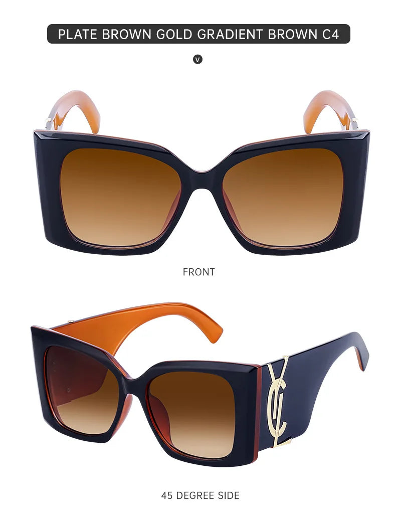 Retro Gold Gradient Square Frame Sunglasses for Women