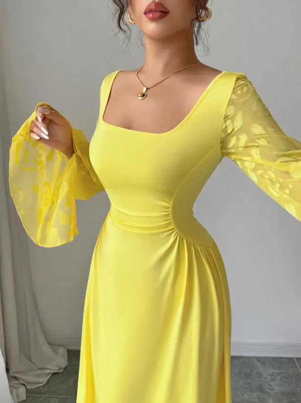 Elegant Solid Color Classic A-Line Midi Dress for Women