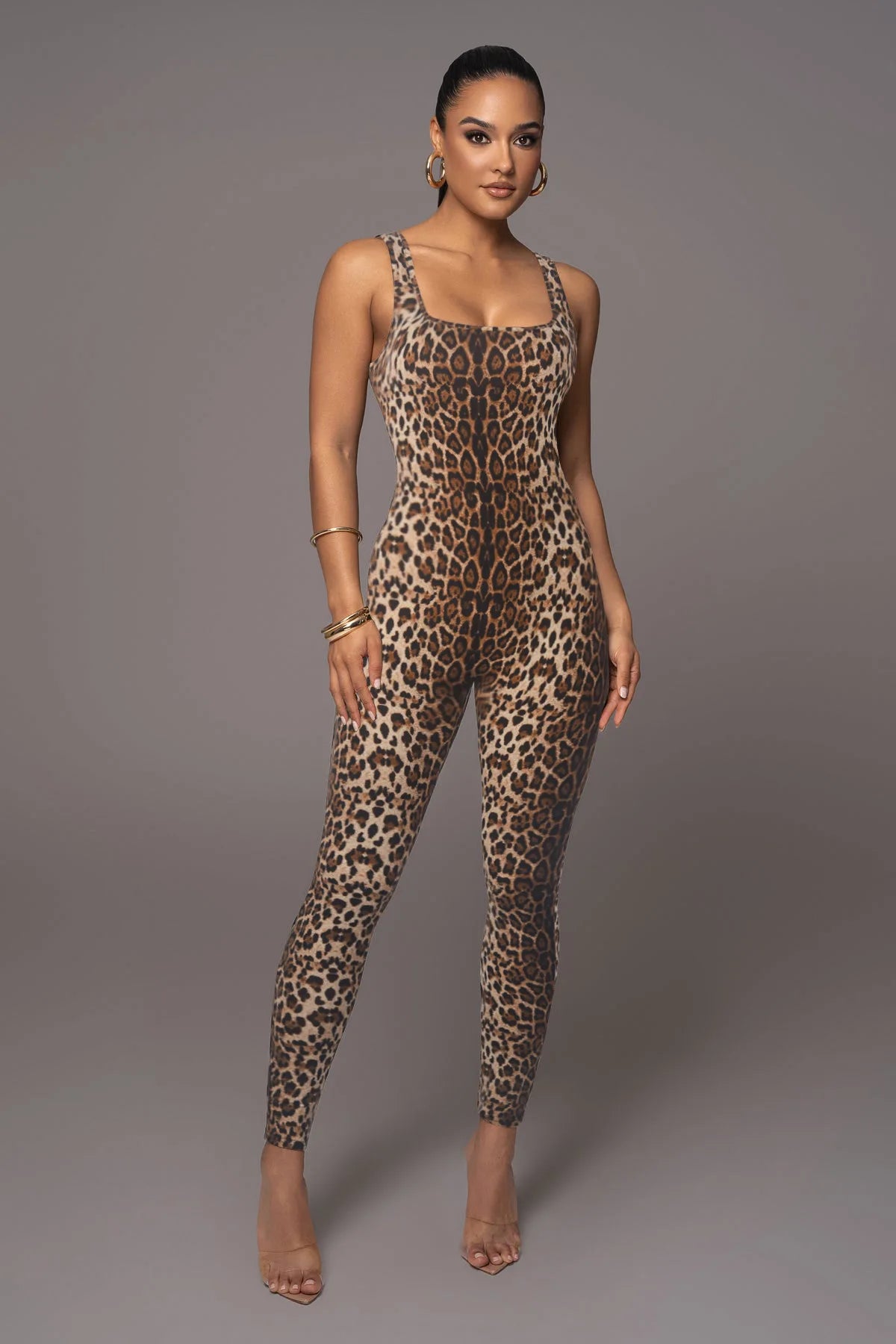 Leopard Print Sleeveless Bodycon Jumpsuit for Women