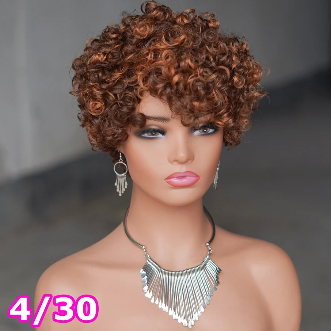 Short Curly Pixie Cut Brazilian Human Hair Wig for Women