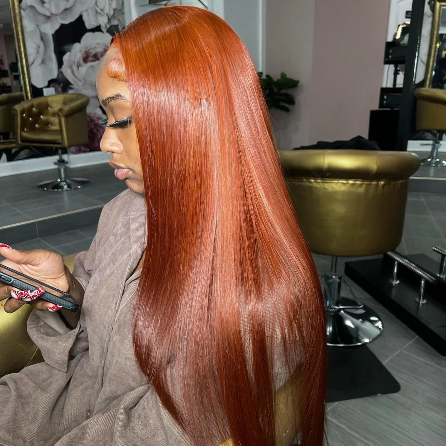 Bone Straight Ginger Orange Lace Front Wig For Women