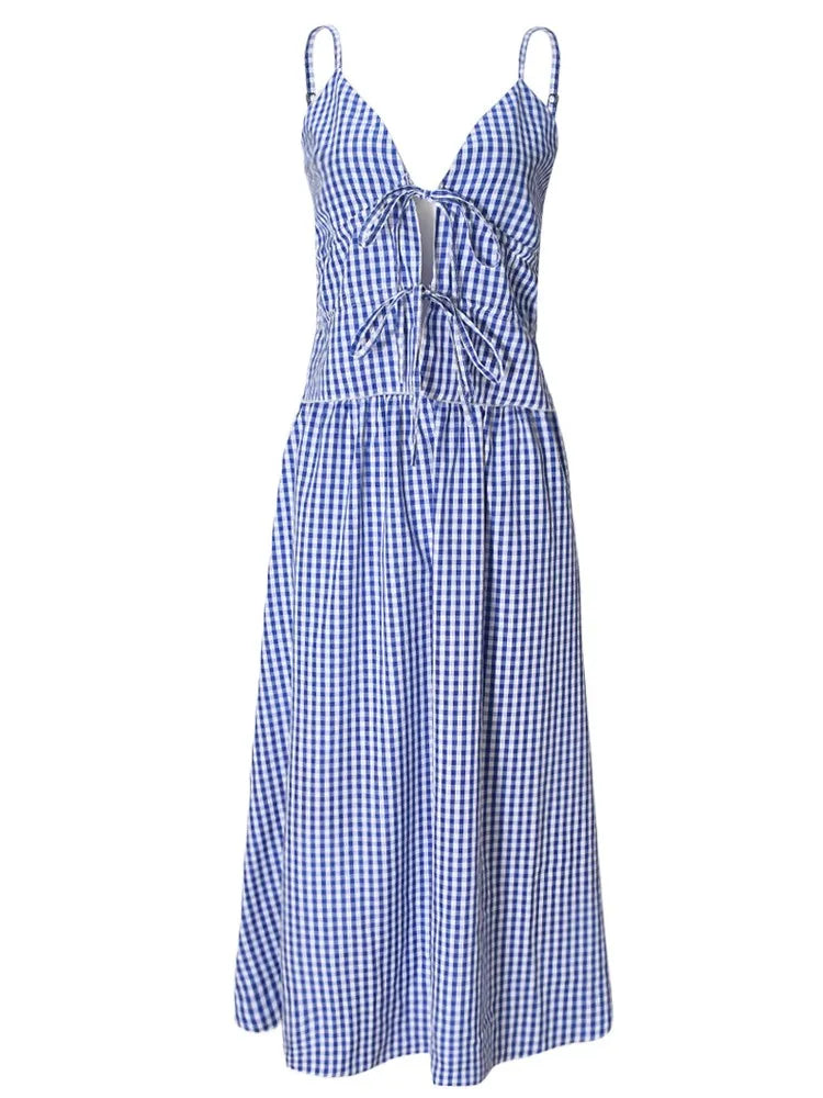 Y2K Striped Printed Lace Up Sleeveless Cropped Top Two Piece Set for Women