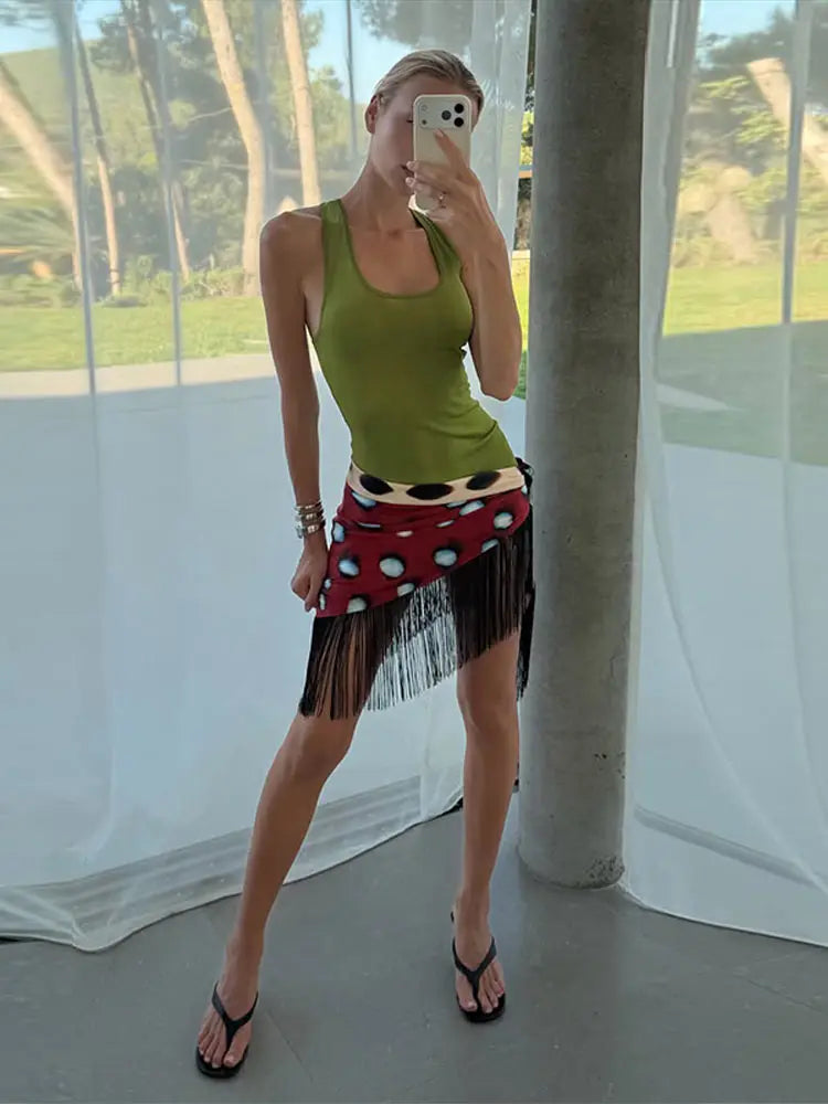 Leopard Patchwork Fringed Double-Sided Mini Skirt for Women