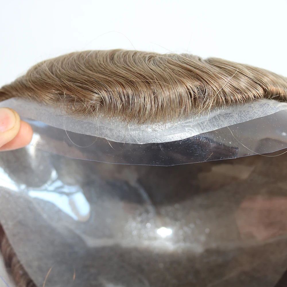 Ultra Thin V Loop Human Hair Toupee With Natural Hairline for Men