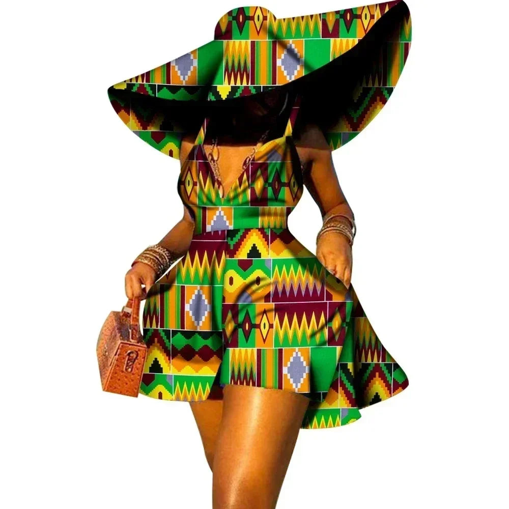 Sleeveless V Neck African Print Jumpsuit for Women