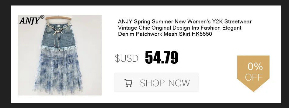 ANJY Summer New Women Chic Y2K Streetwear Elegant Ins Trendy Vintage Asymmetrical High Waisted Slimming Denim Split Skirt HK7080