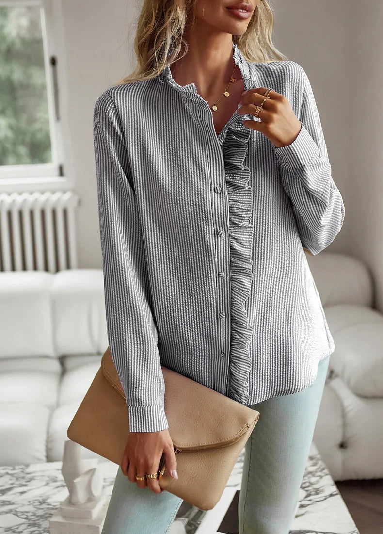 Striped Long-Sleeved Shirt for Women, A Stylish Commuter Top For Spring/Summer 2025