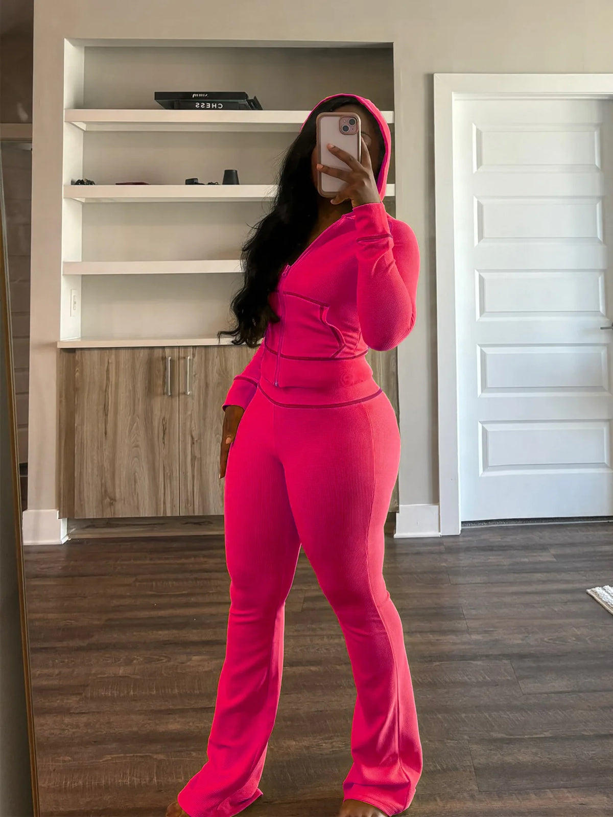 Hooded Long Sleeve Two Piece Matching Pants Set for Women