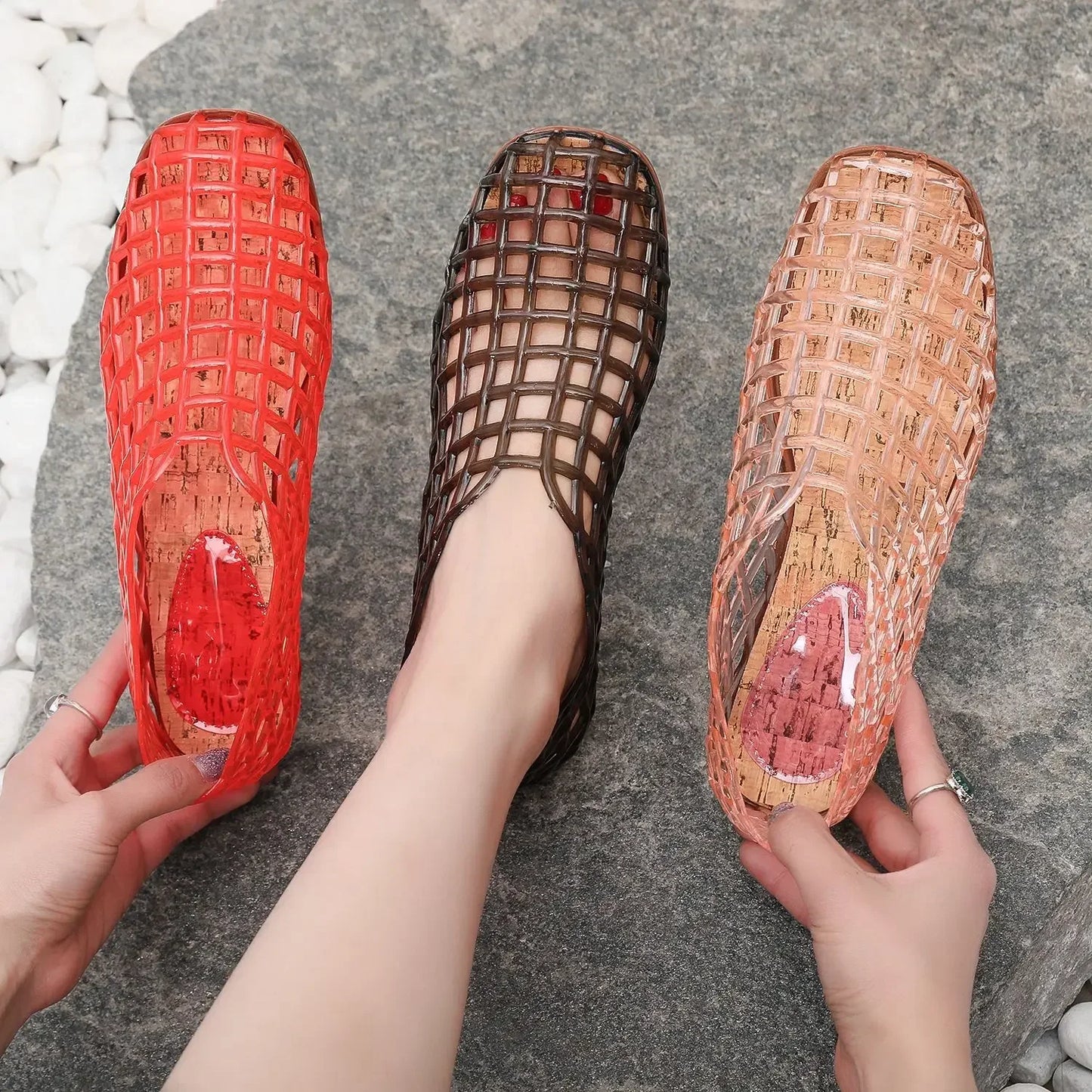 Lightweight Breathable Hollow Out Jelly Slides For Women