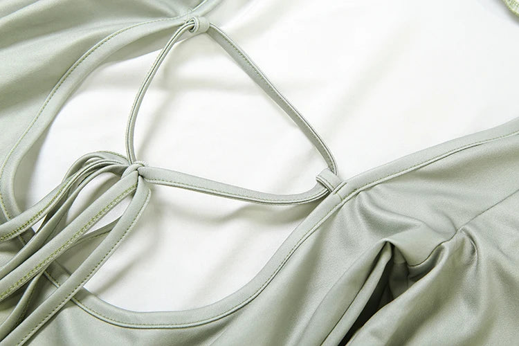 Sisterlinda Sexy Fashion 2 Piece Set Woman Tie-Dye Design Backless Hooded Bodysuits+Shirring Ruched Skirts Midnight Club Outfits