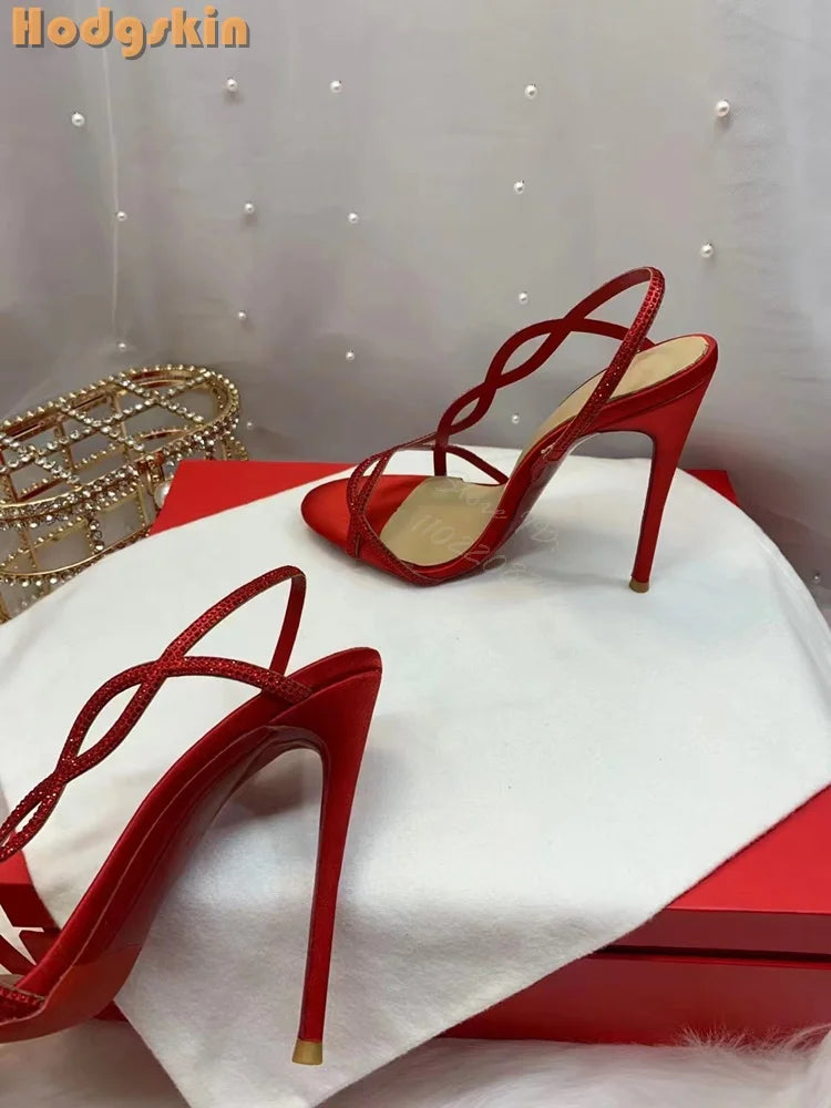 Crystal Strappy Thin Stiletto Heel Sandals for Women