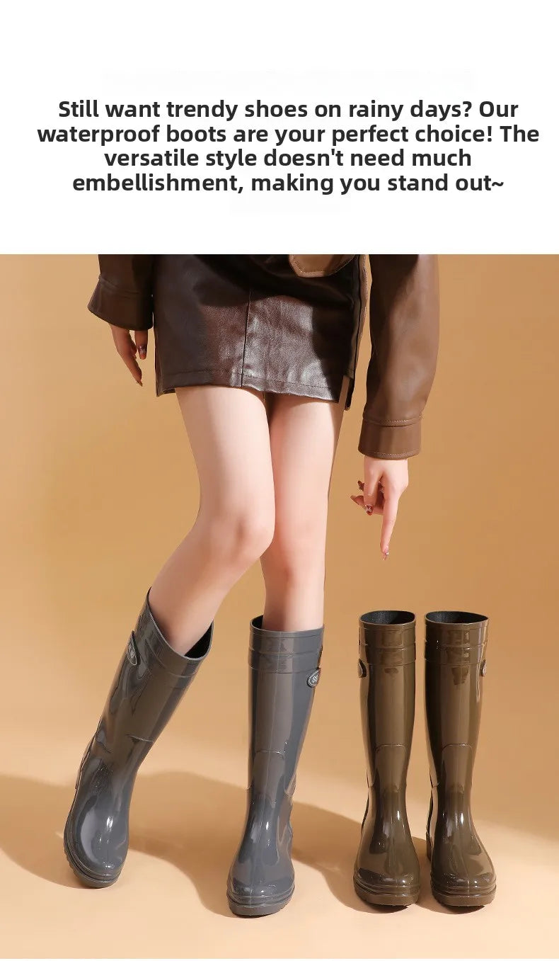 Bright Green Knee High Rain Boots With Antislip Sole for Women