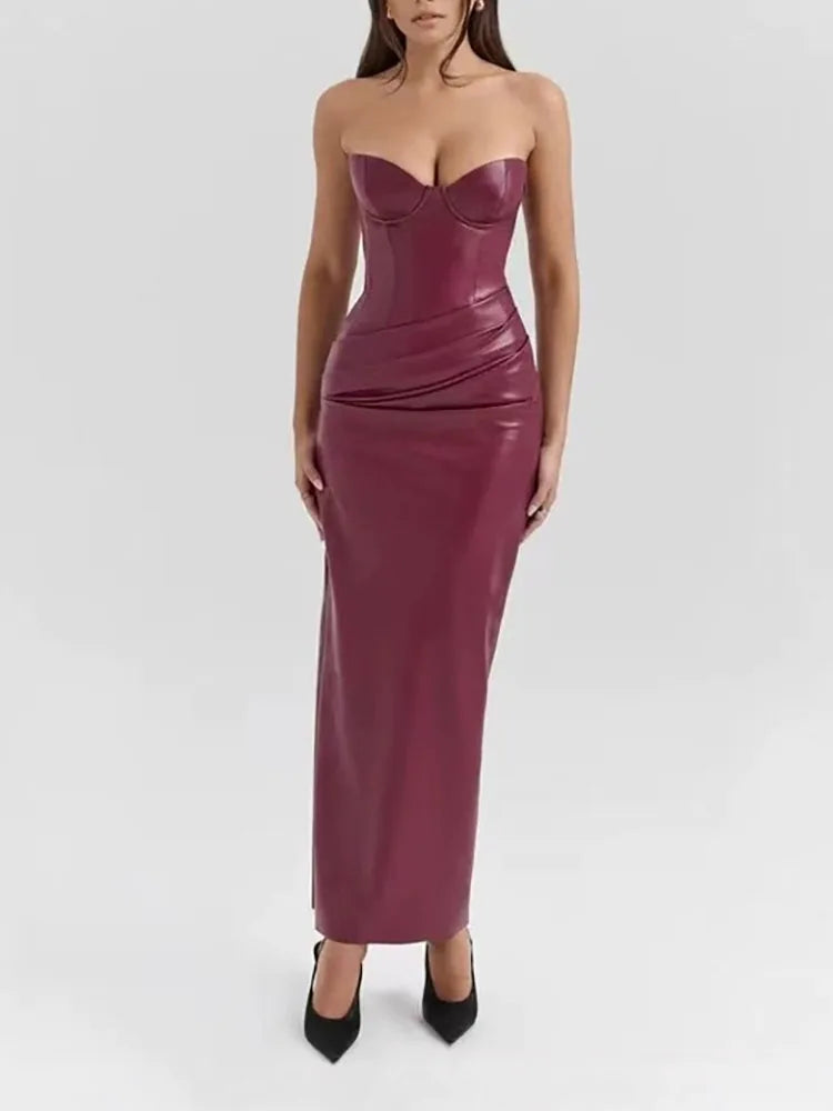 Backless PU Leather Bodycon Evening Dress for Women