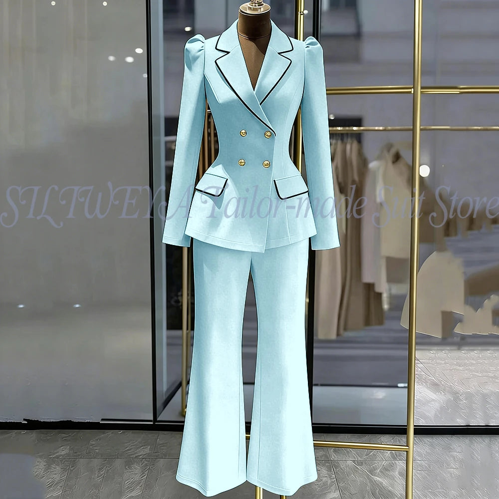 Double Breasted Blazer Set With Side Pockets For Women
