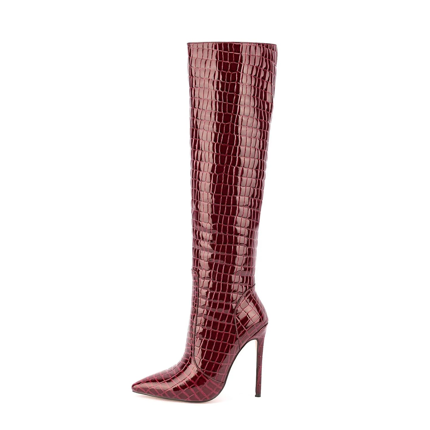 Wine Red Knee High Boots
