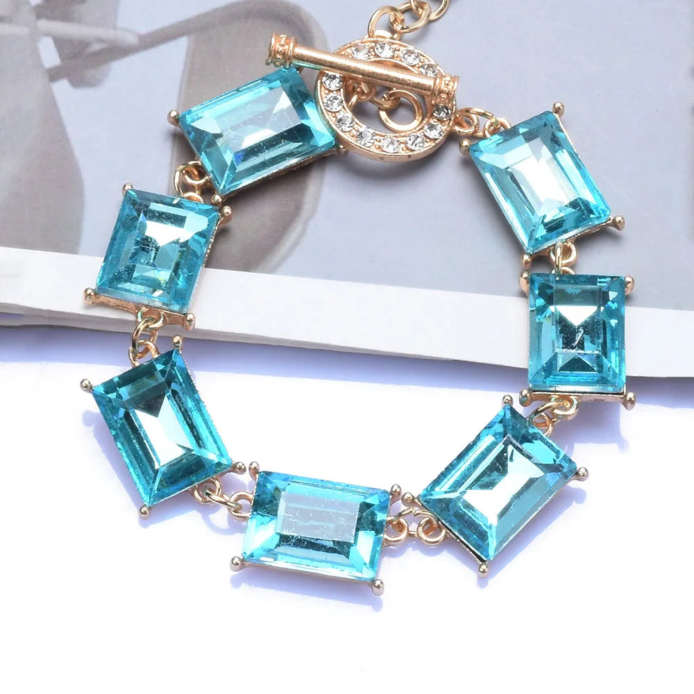 Multicolor Square Crystal Charm Bracelet for Women