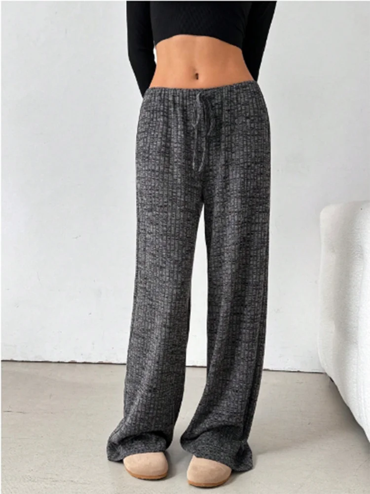 Lace Up Striped Knit Pants
