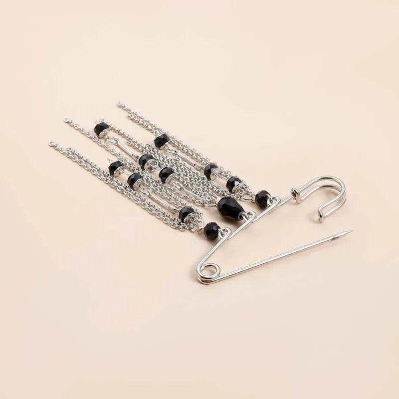Layered Pearl Heart and Star Tassel Brooch for Women