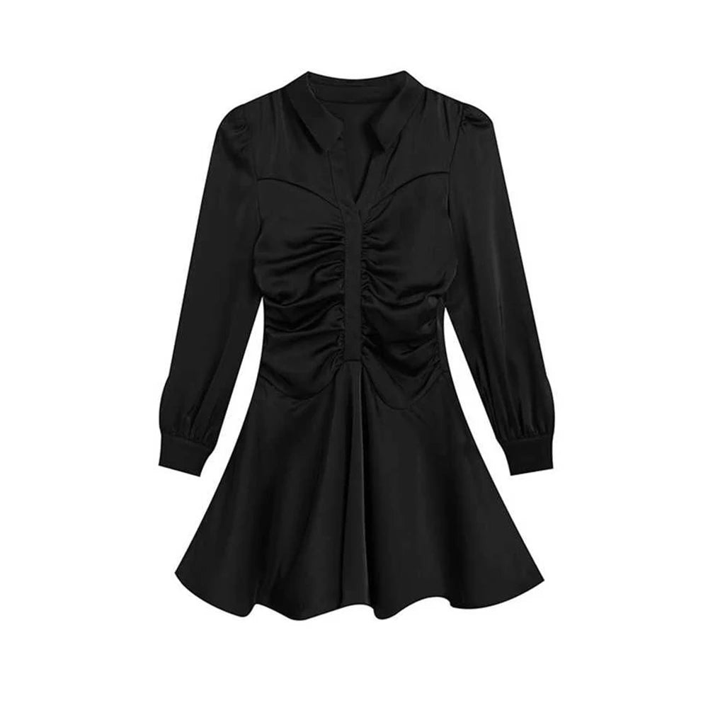 Vintage Pleated Long Sleeve Maxi Dress
