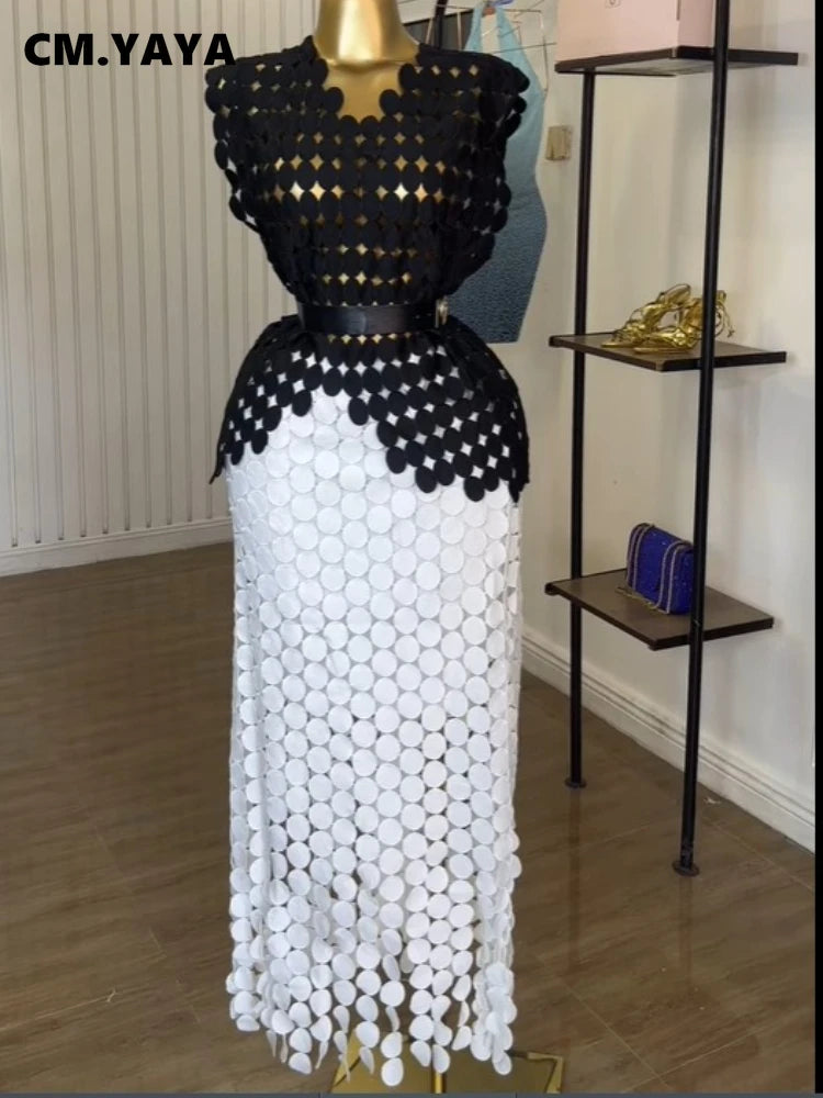 Stylish Cutout Crop Top And Maxi Skirt Two Piece Set for Women