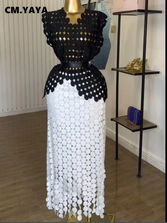 Stylish Cutout Crop Top And Maxi Skirt Two Piece Set for Women