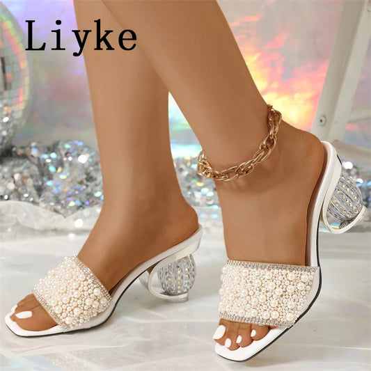 White Pearl Beaded Strappy Sandals