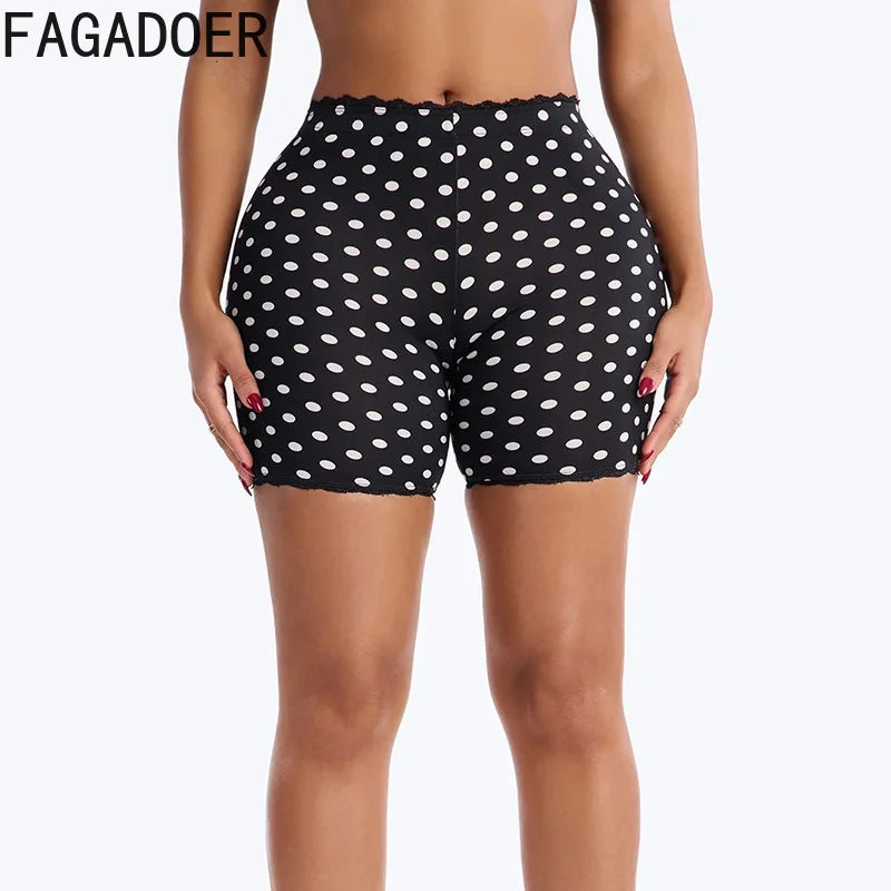 Polka Dot Lace Edge Stretchy Moto Biker Shorts for Women