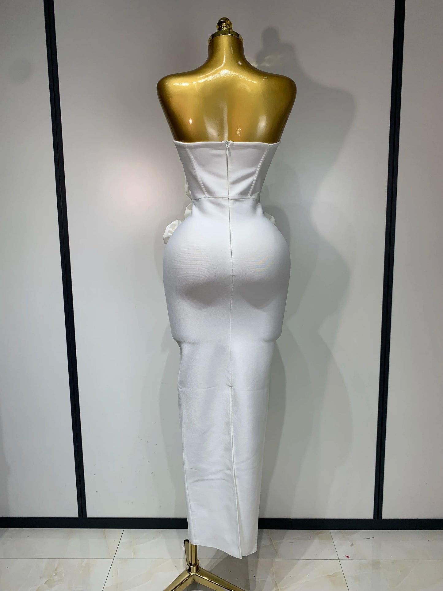 2025 Newest Women Sexy Strapless Backless Red Flower Midi Bandage Dress Celebirty Elegant Evening Club Party Birthday Dresses