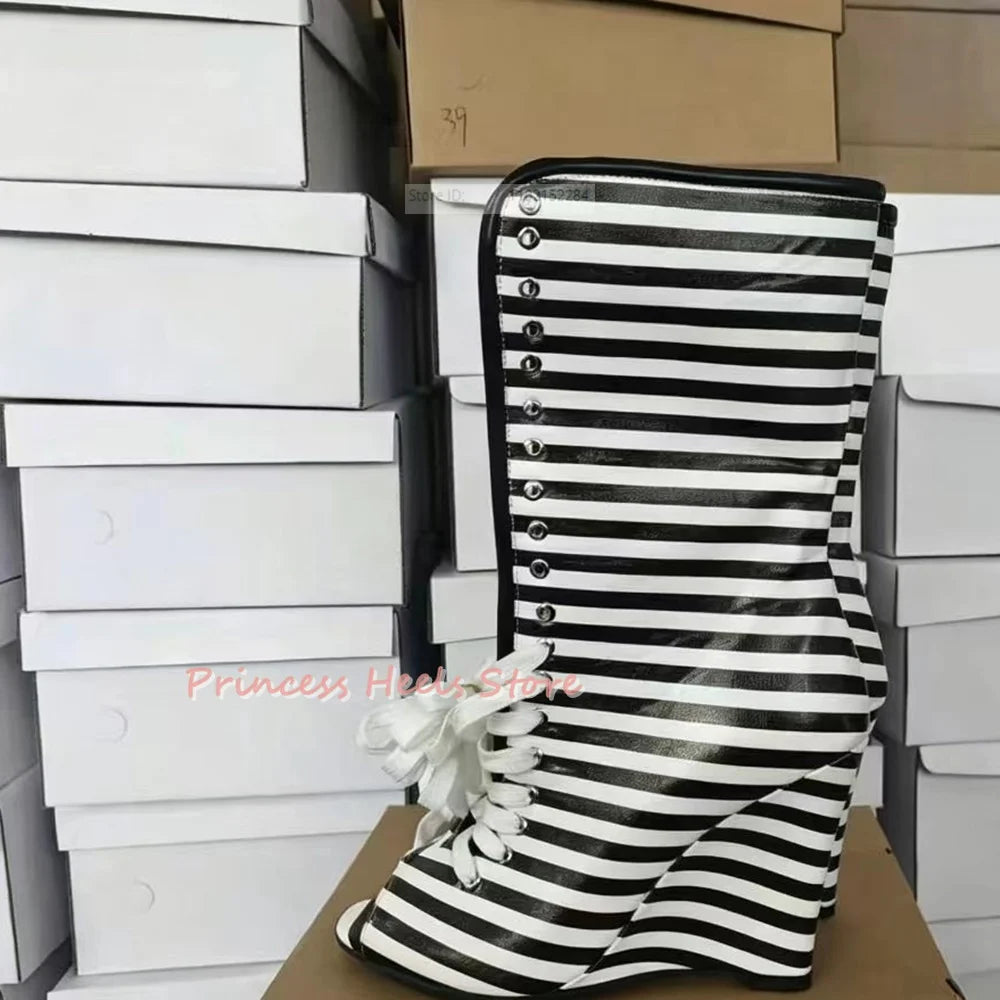 Mid Calf Open Toe Summer Cross Strap Boots for Women