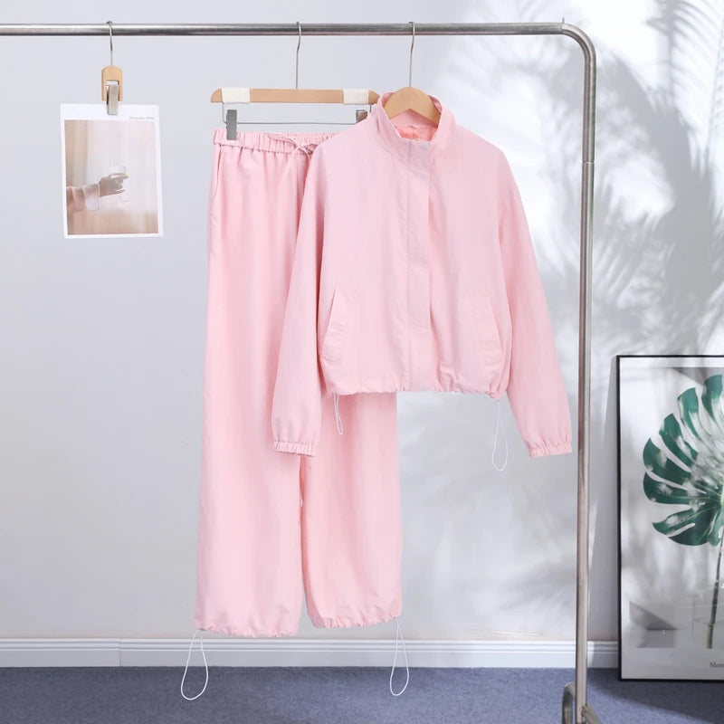 Ruffle Hem Jacket and Jogger Pants Two Piece Set for Women