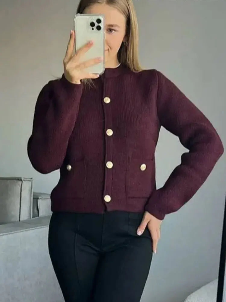 Winter Slim Knitted Cardigan with Button Details for Women