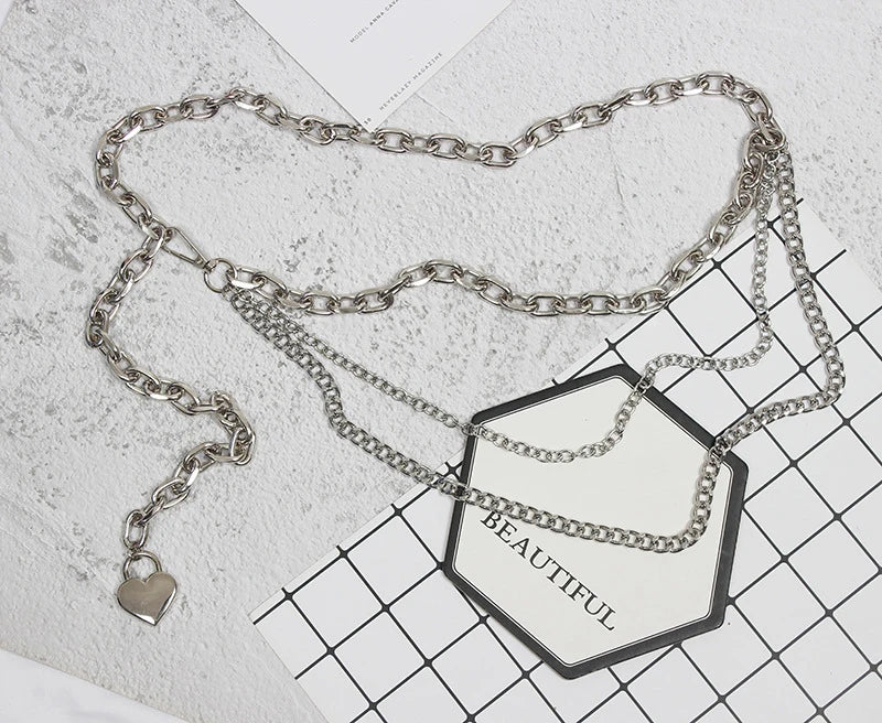[EAM] Silver Color Metal Chain Long Irregular Belt Personality Women New Fashion Tide All-match Spring Autumn 2025 1DH8768
