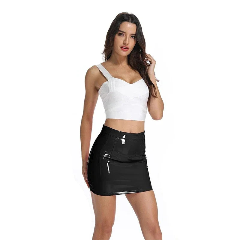 High Waist Slim Fit Faux Latex Mini Skirt for Women