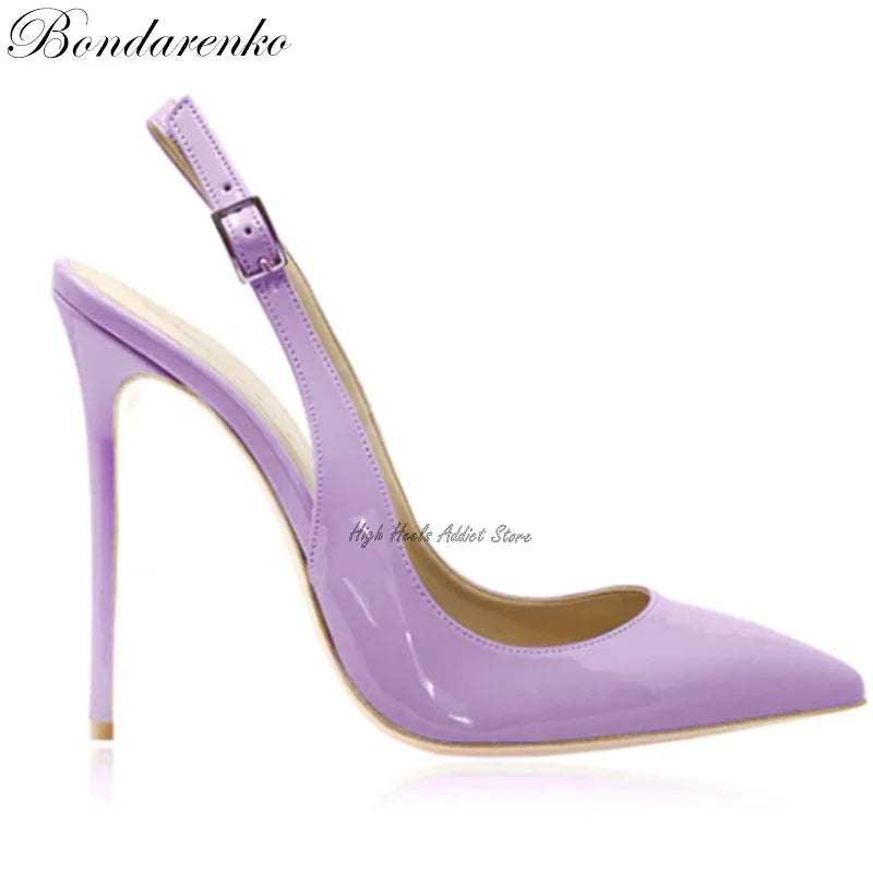 Colorful Patent Leather Slingback Pointed Toe High Heel Pumps for Women