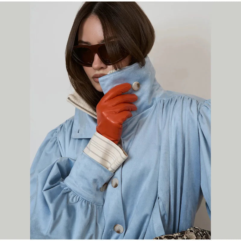Lightweight Faux Suede Stand Collar Jacket for Women