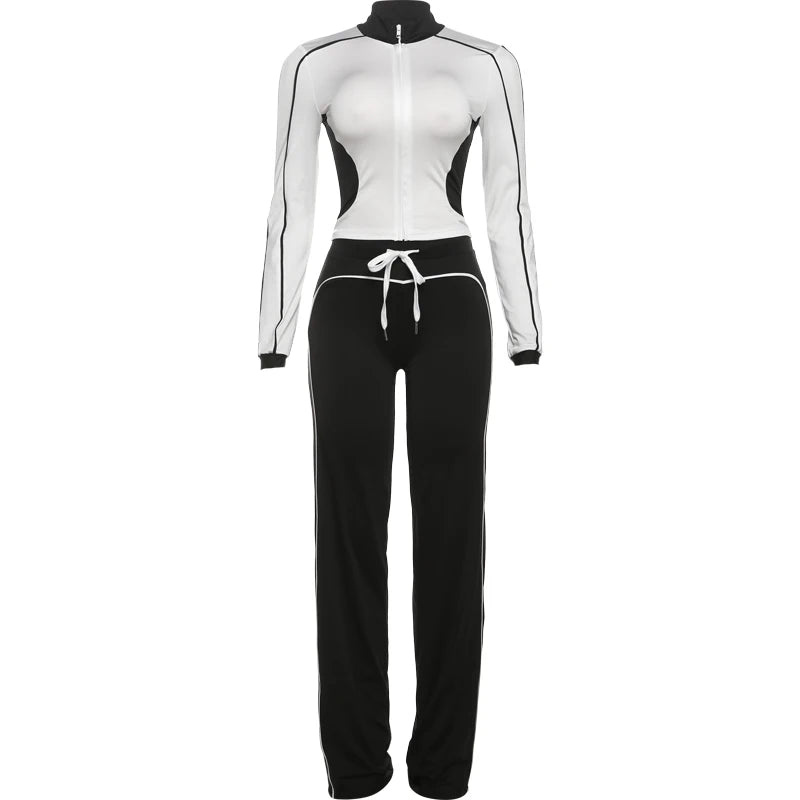 Patchwork Cropped Jacket And Matching Pants Set for Women