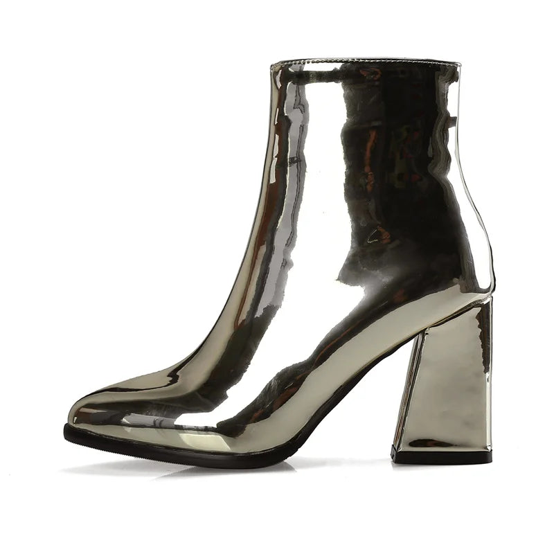 Metallic Silver Pointed Ankle Boots